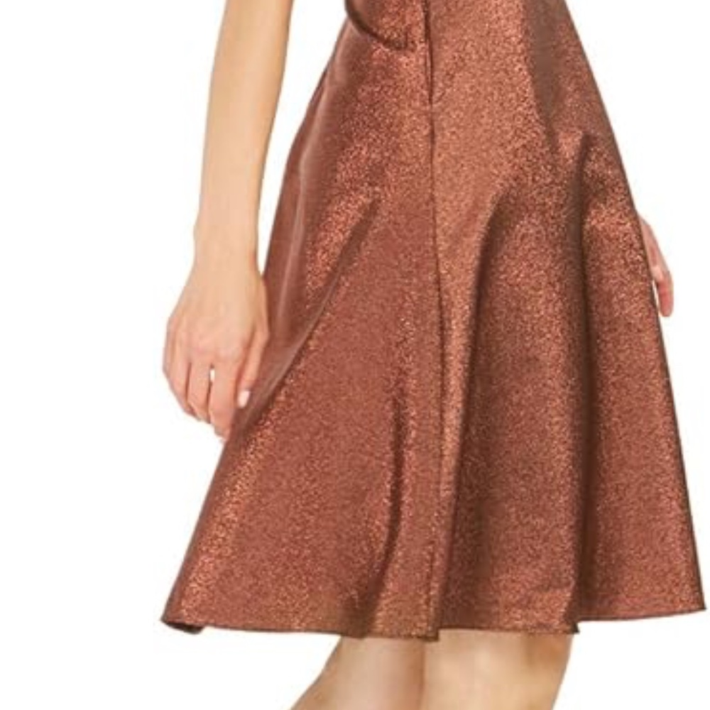 Adrianna Papell metallic cowlneck dress in copper size 8 - Picture 6 of 6